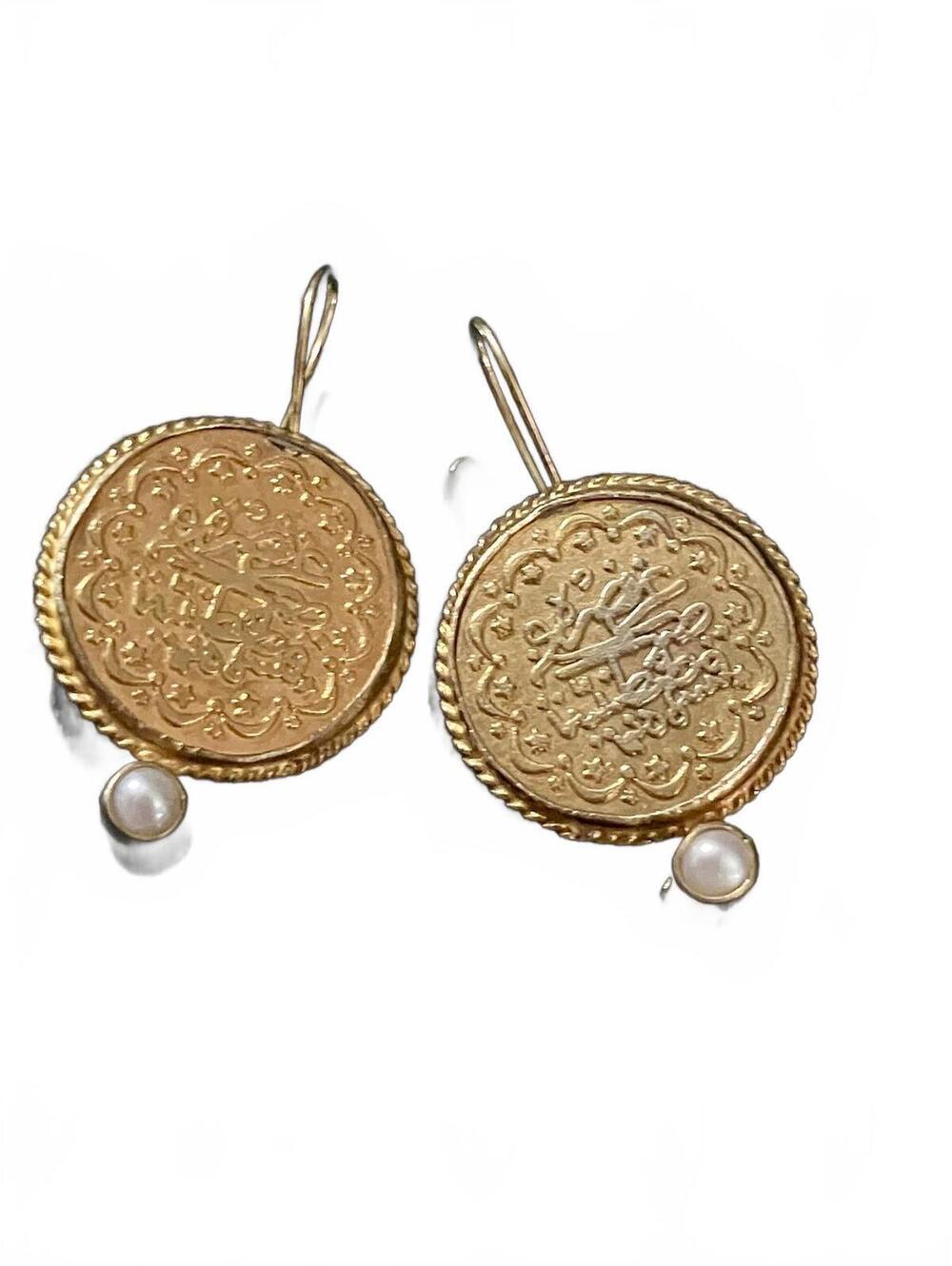 Handmade Sterling Silver Ottoman Coin Earrings, 24K Gold Overlay